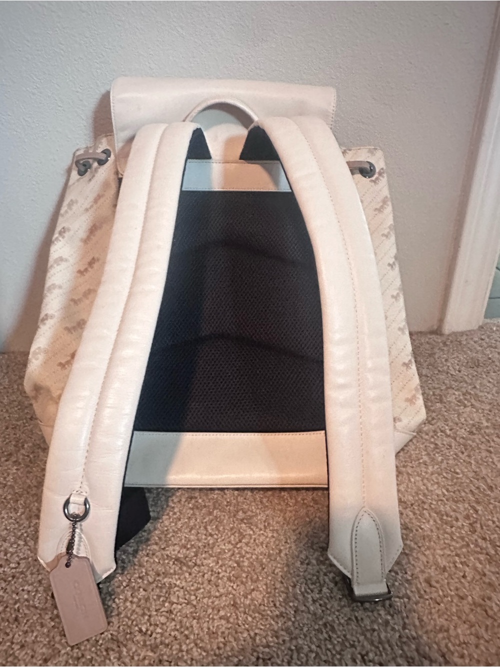 Coach Cream and Light Brown Signature Canvas Backpack with White Flap - Picture 3 of 4